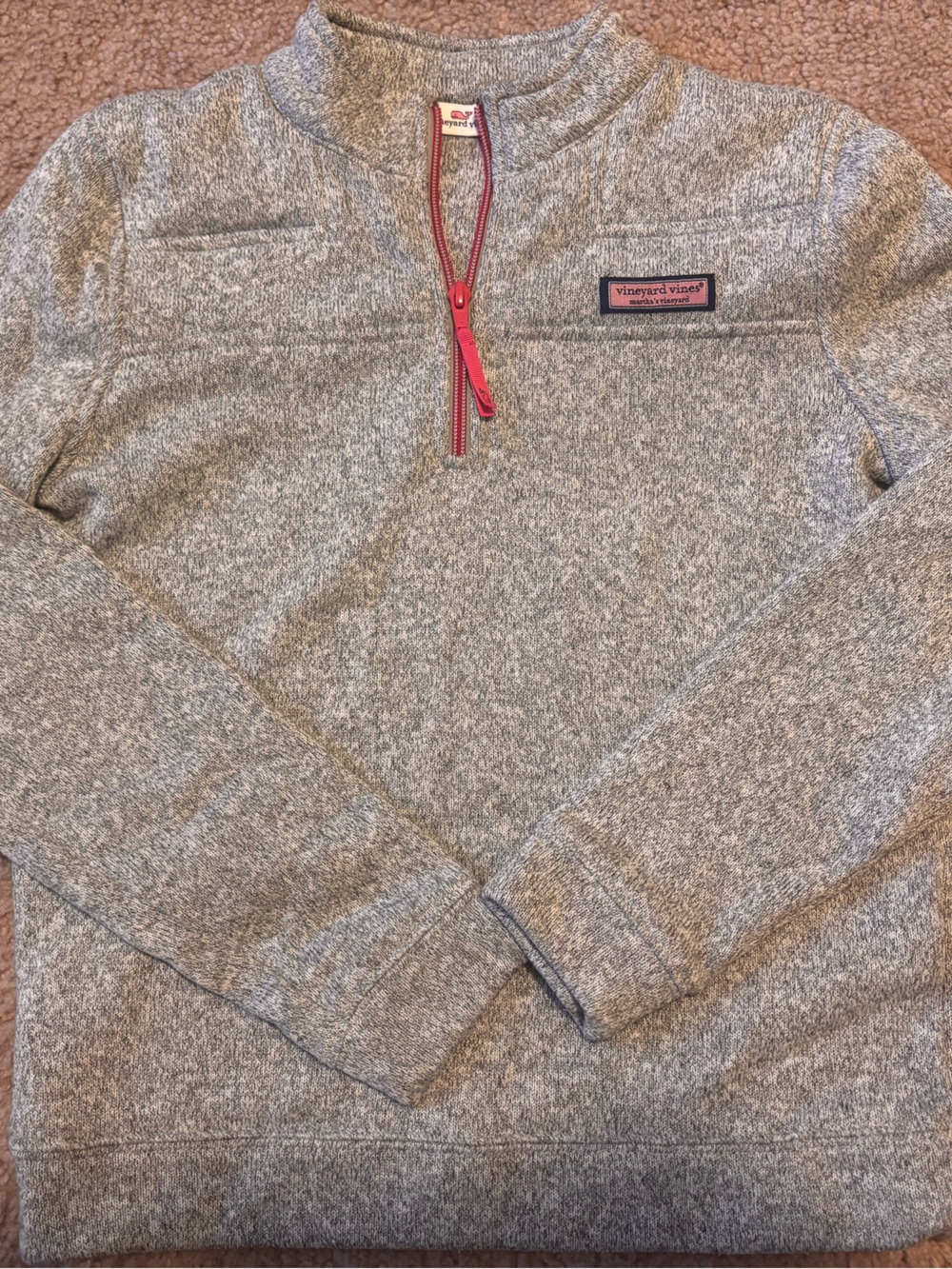 Vineyard Vines Heather Gray Zip Pullover with Pink Accents